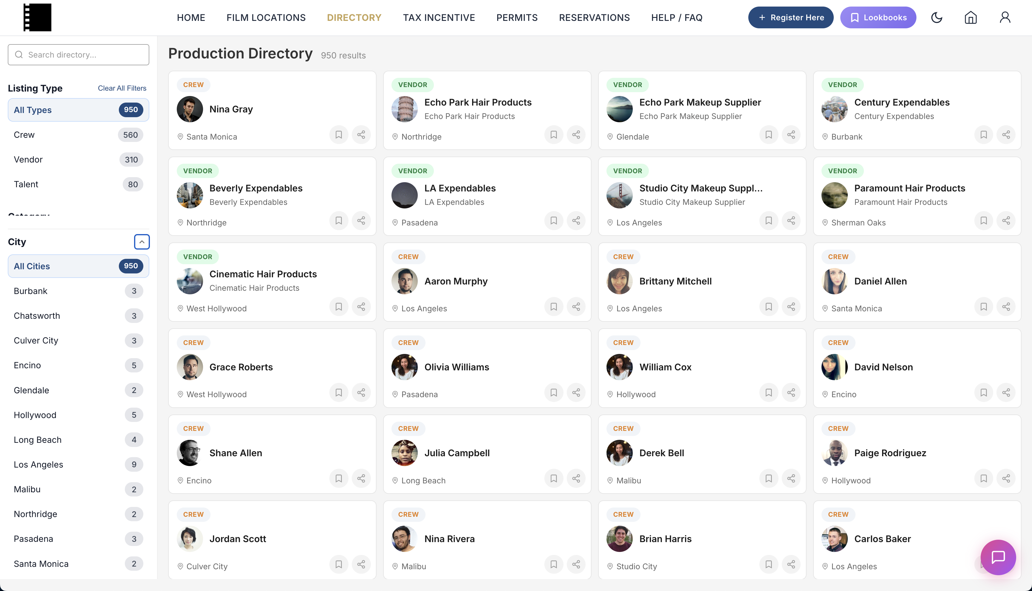 Production directory & tax-incentive tracking