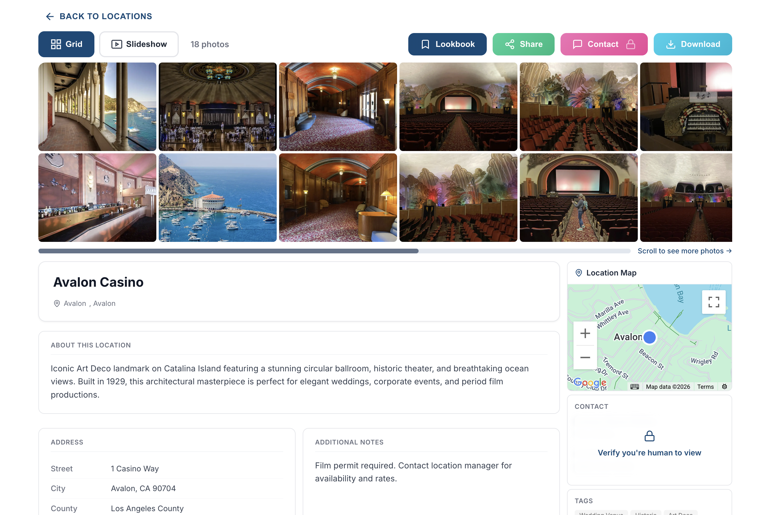 Avalon Casino location detail page